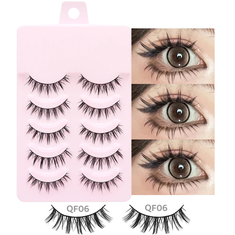 DINGSEN 5 Pairs Manga Lashes Eyes Lashes Soft Natural Long Eyelashes Fake Lashes Anime Wispy Strip False Eyelashes Makeup - Glowing Love