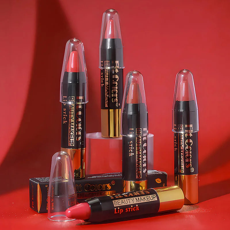Fit Colors 6-Color Nourishing Lip Crayons - Velvet Finish, Hydrating, Non-Transfer, and Waterproof Lipsticks