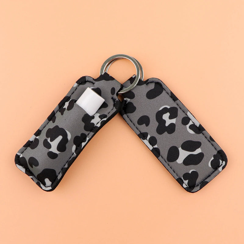 Leopard Print New Fashion Lipstick Holder Keychains Chapstick Holder Lip Balm Lipsticks Keyrings Bag Jewelry