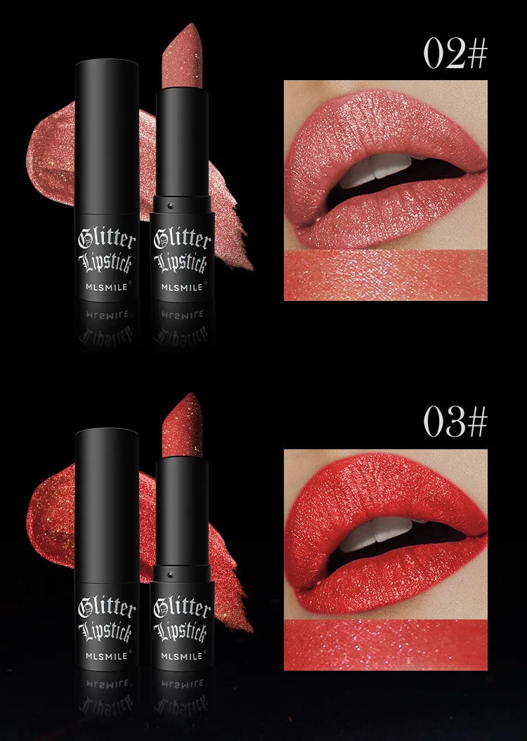 Waterproof Glitter Lipsticks Punk Style Nude Matte Not Fading Pearlescent Sexy Red Pink Velvet Lipsticks Lips Makeup Cosmetic