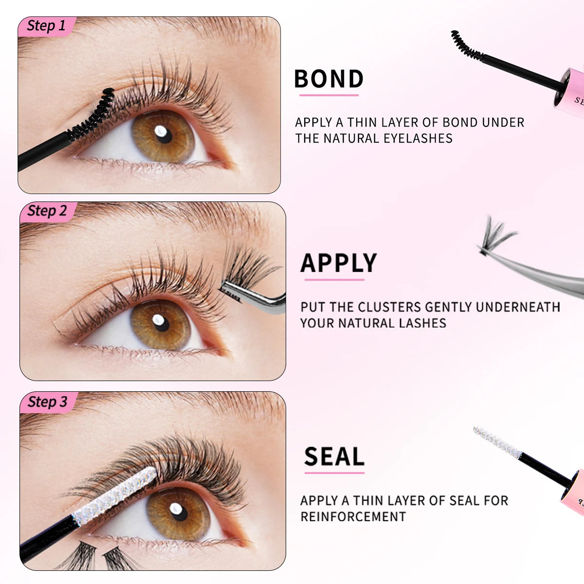 DIY False Eyelashes Clusters Extensions Individual Lashes Cluster Natural Segmented With glue,Remover,lash brush，tweezers - Glowing Love