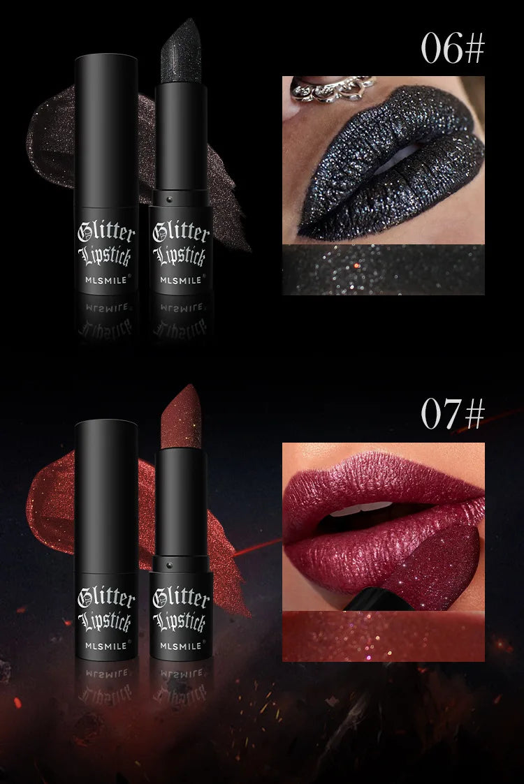 Waterproof Glitter Lipsticks Punk Style Nude Matte Not Fading Pearlescent Sexy Red Pink Velvet Lipsticks Lips Makeup Cosmetic