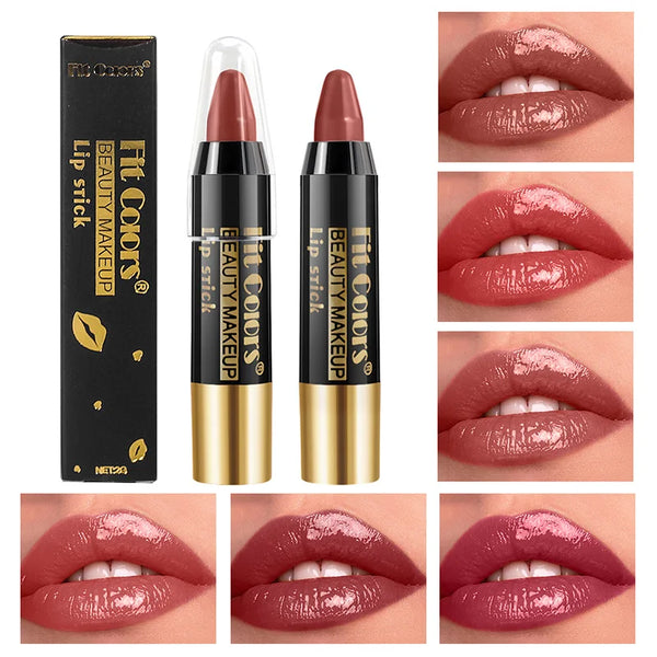 Fit Colors 6-Color Nourishing Lip Crayons - Velvet Finish, Hydrating, Non-Transfer, and Waterproof Lipsticks