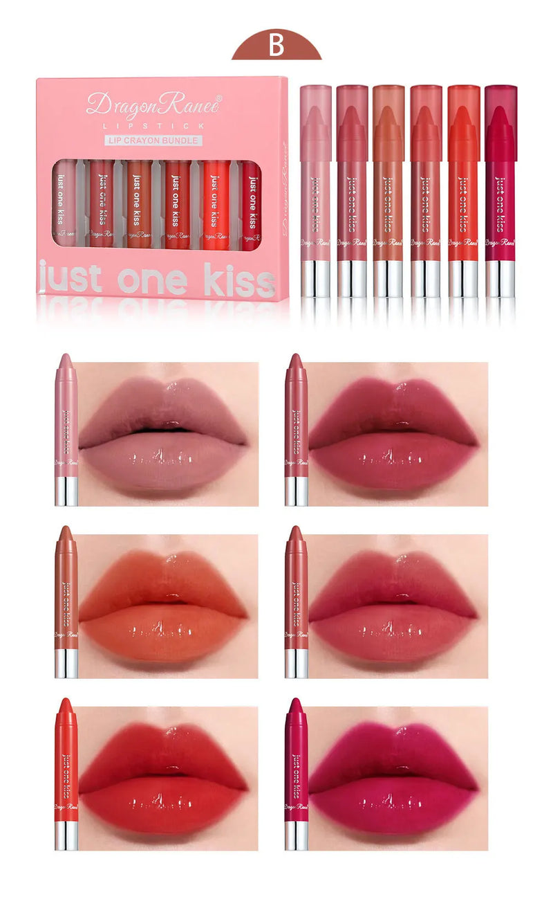Dragon Ranee 6pcs/set Moisturising Crayon Lipsticks  Long-Lasting Moisturising Swivel Lipsticks Solid Lip Balm