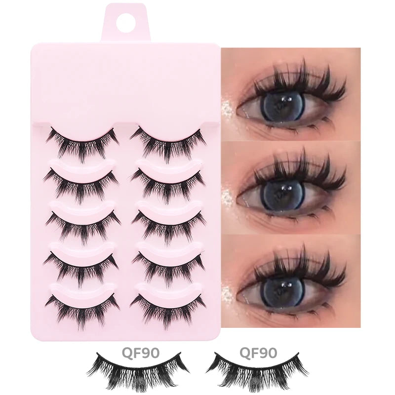 DINGSEN 5 Pairs Manga Lashes Eyes Lashes Soft Natural Long Eyelashes Fake Lashes Anime Wispy Strip False Eyelashes Makeup - Glowing Love