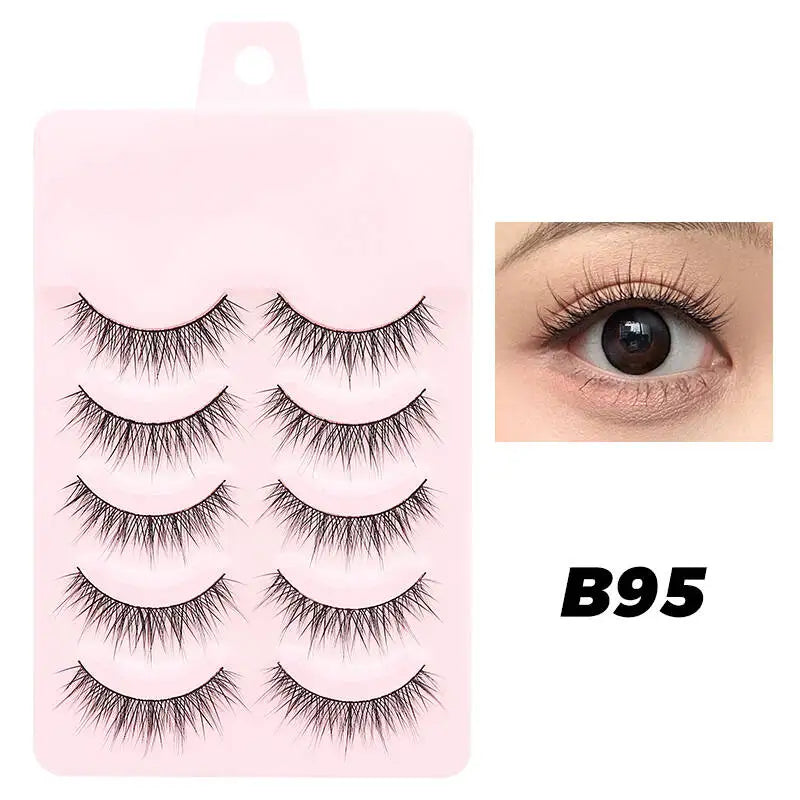 DINGSEN 5 Pairs Manga Lashes Eyes Lashes Soft Natural Long Eyelashes Fake Lashes Anime Wispy Strip False Eyelashes Makeup - Glowing Love