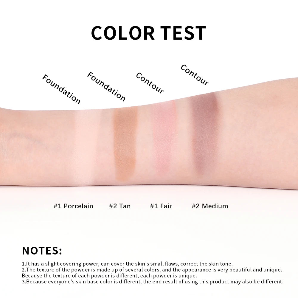 Demi Matte Baked Powder Palette Color Correcting Powder Foundation Brighten Coverage Oil Control Semi Matte Natural Finish Makeu - Glowing Love