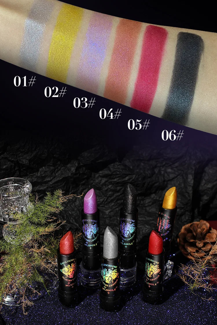 Pearly Lustre Diamond Lipstick Shiny Metallic Lipsticks Black Dark Red Lipsticks Matte Lasting Non-stick Cup Festival Lip Makeup