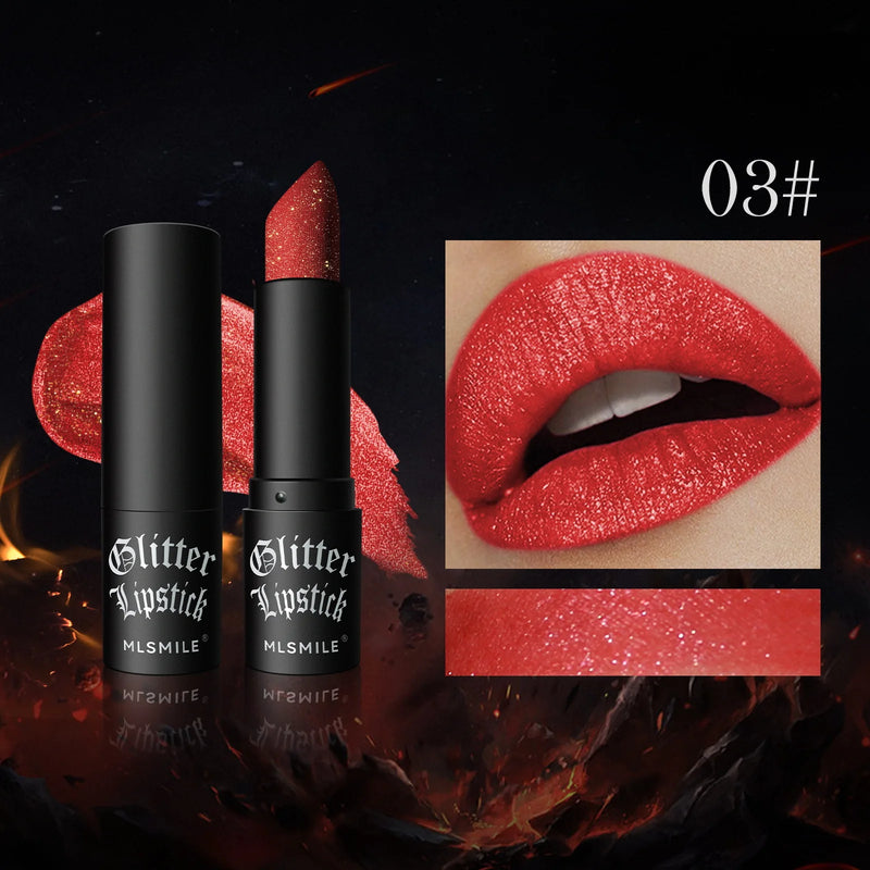 Waterproof Glitter Lipsticks Punk Style Nude Matte Not Fading Pearlescent Sexy Red Pink Velvet Lipsticks Lips Makeup Cosmetic