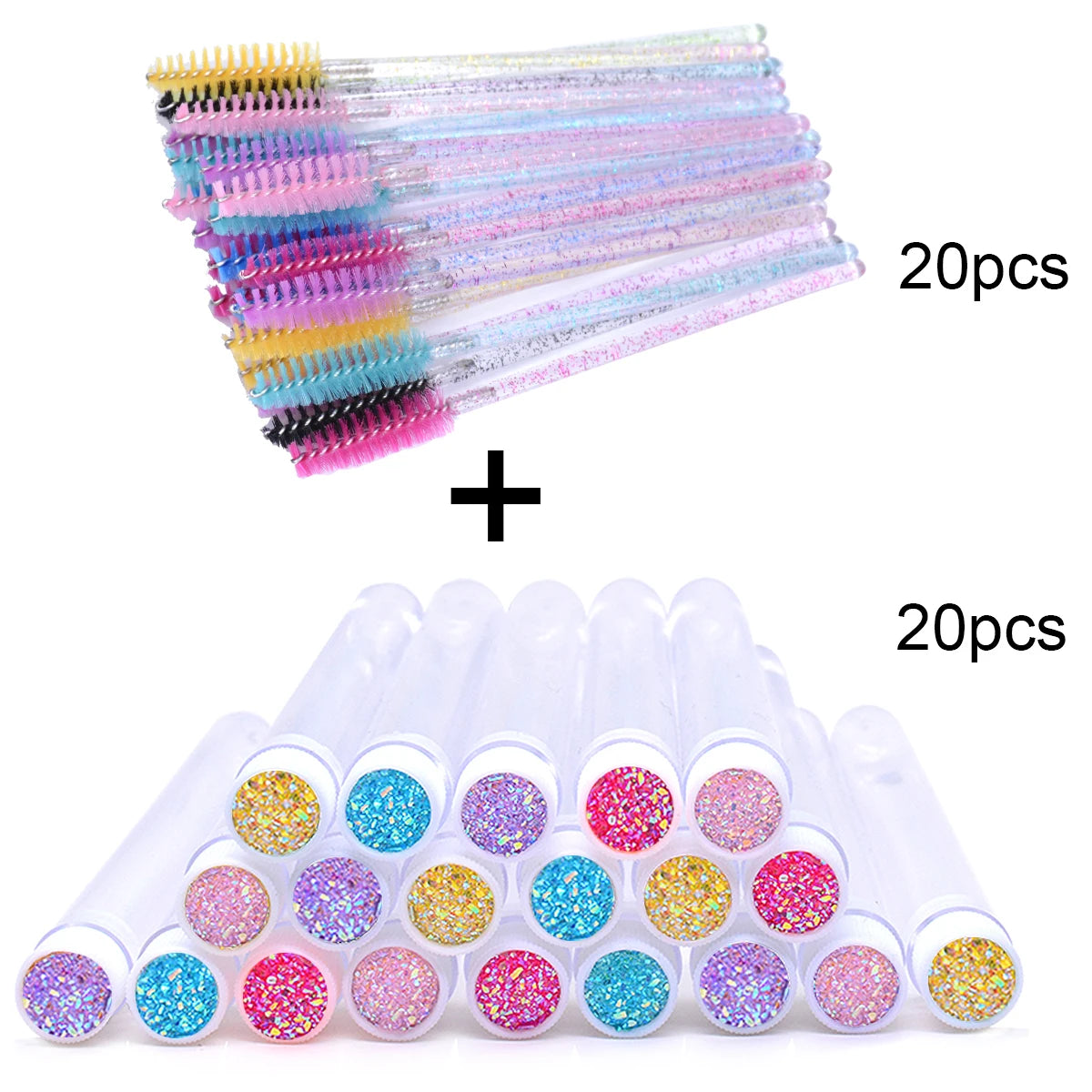 OKAYLASH 20Sets Eyelash Mascara Wands Tubes Reusable Glitter Eye Lash Brush Case Eyebrow Spoolie Comb Container Wholesale - Glowing Love