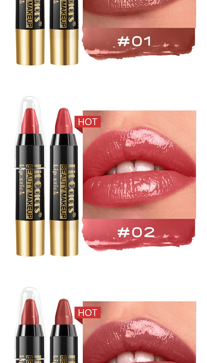 Fit Colors 6-Color Nourishing Lip Crayons - Velvet Finish, Hydrating, Non-Transfer, and Waterproof Lipsticks