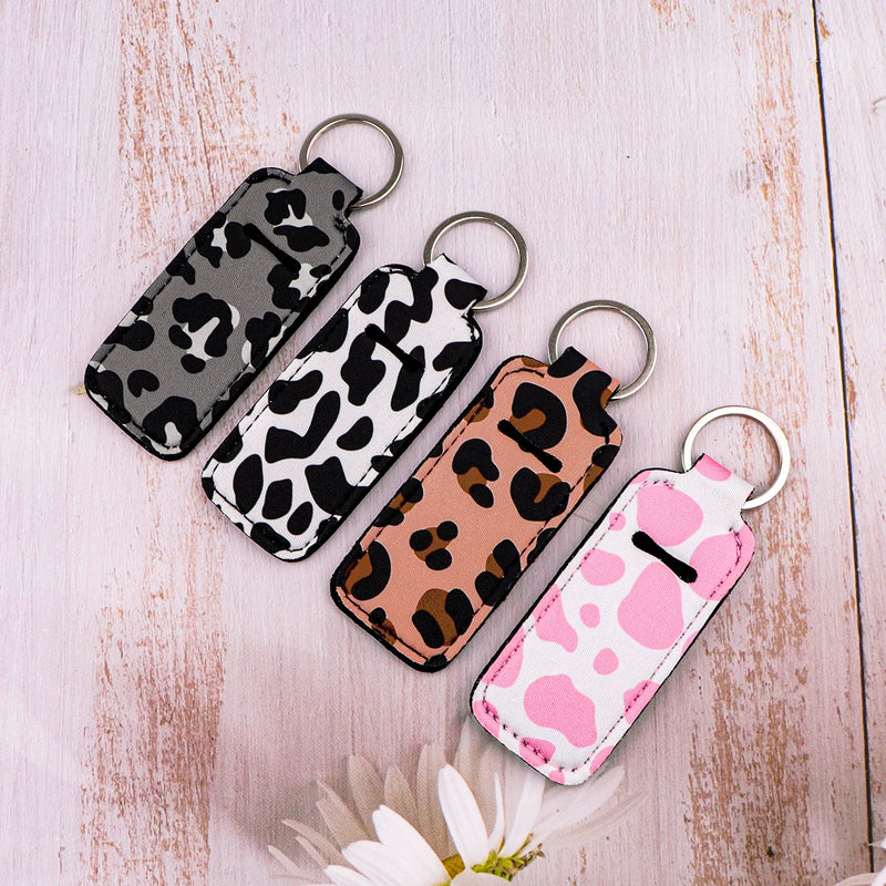 Leopard Print New Fashion Lipstick Holder Keychains Chapstick Holder Lip Balm Lipsticks Keyrings Bag Jewelry