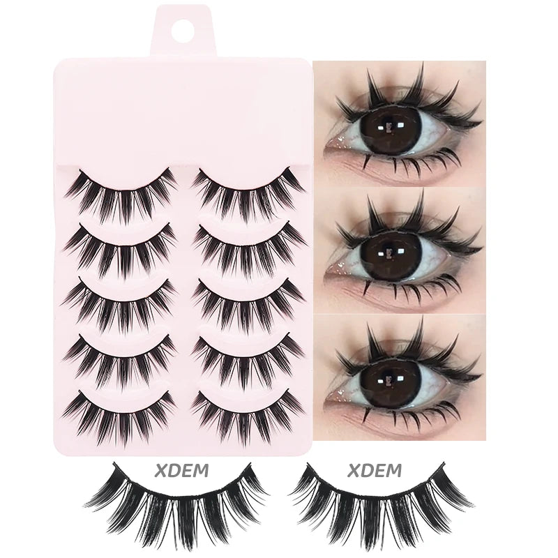 DINGSEN 5 Pairs Manga Lashes Eyes Lashes Soft Natural Long Eyelashes Fake Lashes Anime Wispy Strip False Eyelashes Makeup - Glowing Love