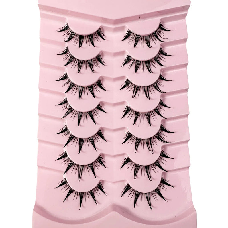 New 14/10/7/5Pairs Manga Lashes Natural Eyelashes Soft Cross Wispy Clear Band False Eyelashes Doll Eyes Lashes Cosplay Extension
