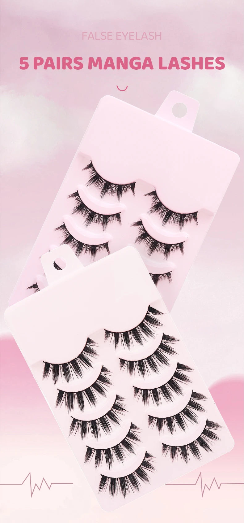 DINGSEN 5 Pairs Manga Lashes Eyes Lashes Soft Natural Long Eyelashes Fake Lashes Anime Wispy Strip False Eyelashes Makeup - Glowing Love