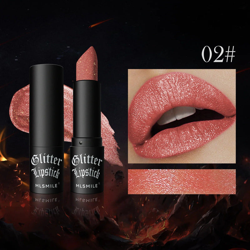 Waterproof Glitter Lipsticks Punk Style Nude Matte Not Fading Pearlescent Sexy Red Pink Velvet Lipsticks Lips Makeup Cosmetic