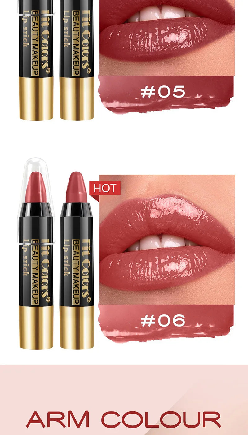 Fit Colors 6-Color Nourishing Lip Crayons - Velvet Finish, Hydrating, Non-Transfer, and Waterproof Lipsticks