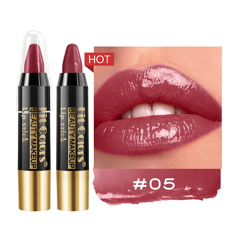 Fit Colors 6-Color Nourishing Lip Crayons - Velvet Finish, Hydrating, Non-Transfer, and Waterproof Lipsticks