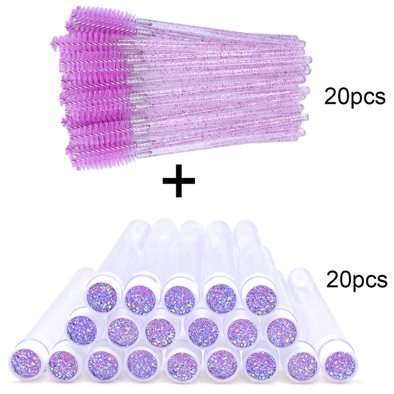 OKAYLASH 20Sets Eyelash Mascara Wands Tubes Reusable Glitter Eye Lash Brush Case Eyebrow Spoolie Comb Container Wholesale