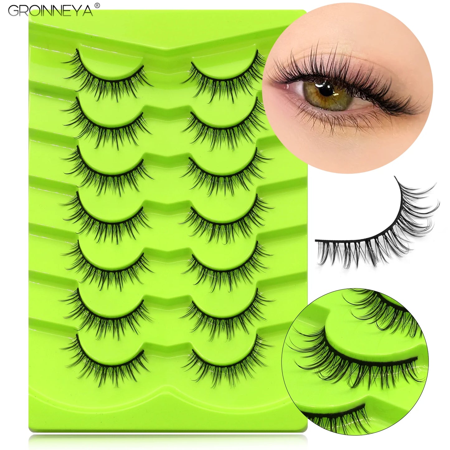 GROINNEYA Manga Lashes Eyes Lashes Soft Natural Long Eyelashes False Eyelashes Anime Wispy Strip Fake Lashes Makeup - Glowing Love