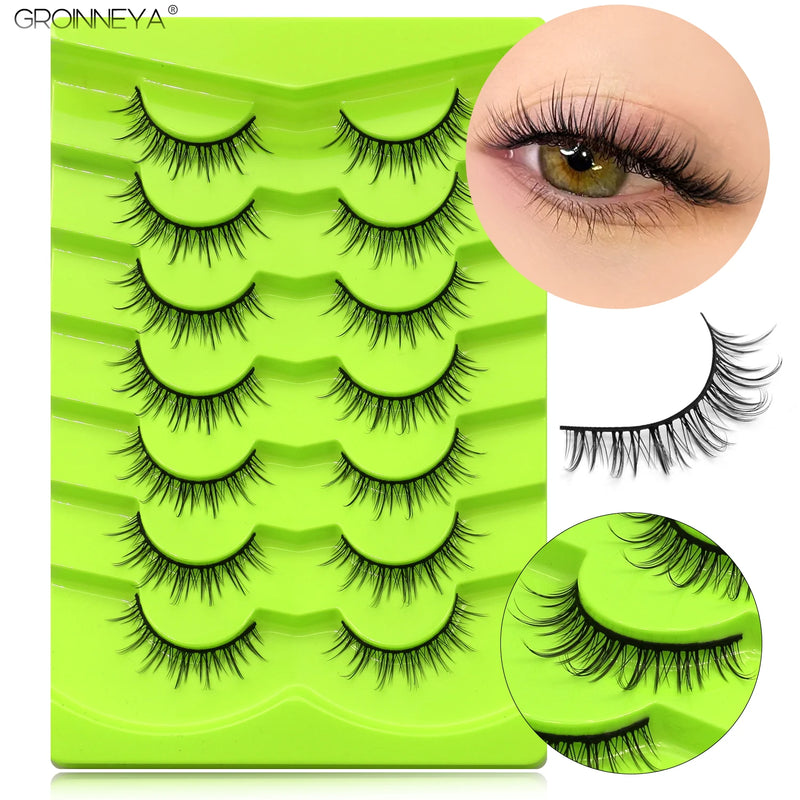 GROINNEYA Manga Lashes Eyes Lashes Soft Natural Long Eyelashes False Eyelashes Anime Wispy Strip Fake Lashes Makeup