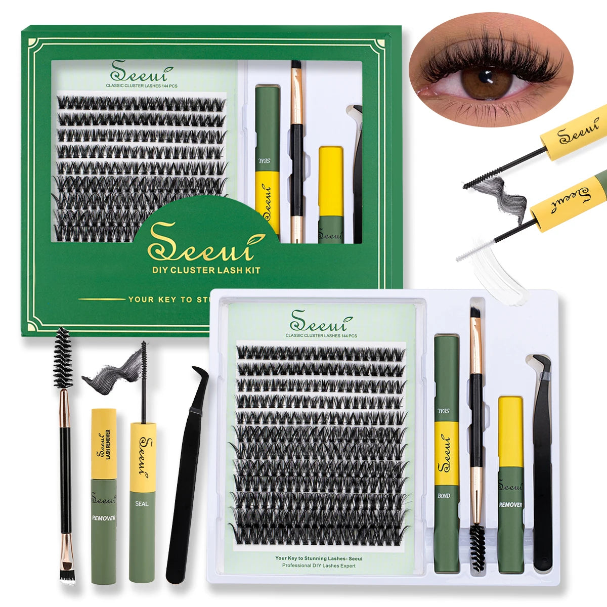 Individual Lashes Cluster Lash Clusters DIY Eyelash Extension Resuable with lash glue remover tweezers lash brush - Glowing Love