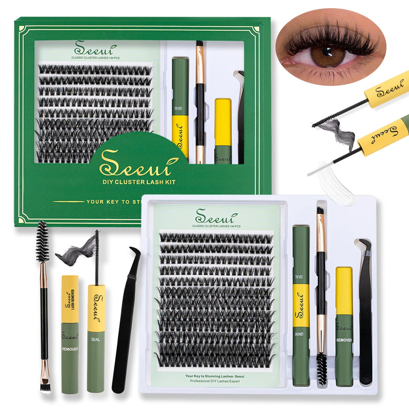 Individual Lashes Cluster Lash Clusters DIY Eyelash Extension Resuable with lash glue remover tweezers lash brush