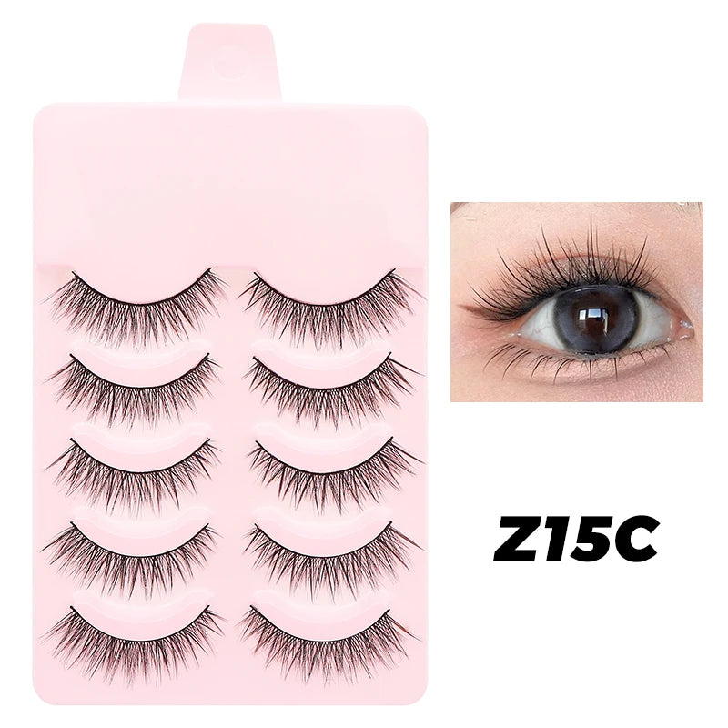 DINGSEN 5 Pairs Manga Lashes Eyes Lashes Soft Natural Long Eyelashes Fake Lashes Anime Wispy Strip False Eyelashes Makeup - Glowing Love