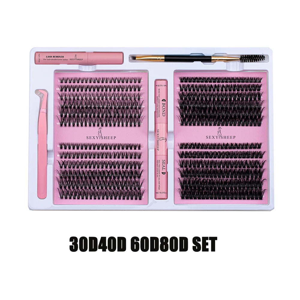 DIY False Eyelashes Clusters Extensions Individual Lashes Cluster Natural Segmented With glue,Remover,lash brush，tweezers - Glowing Love