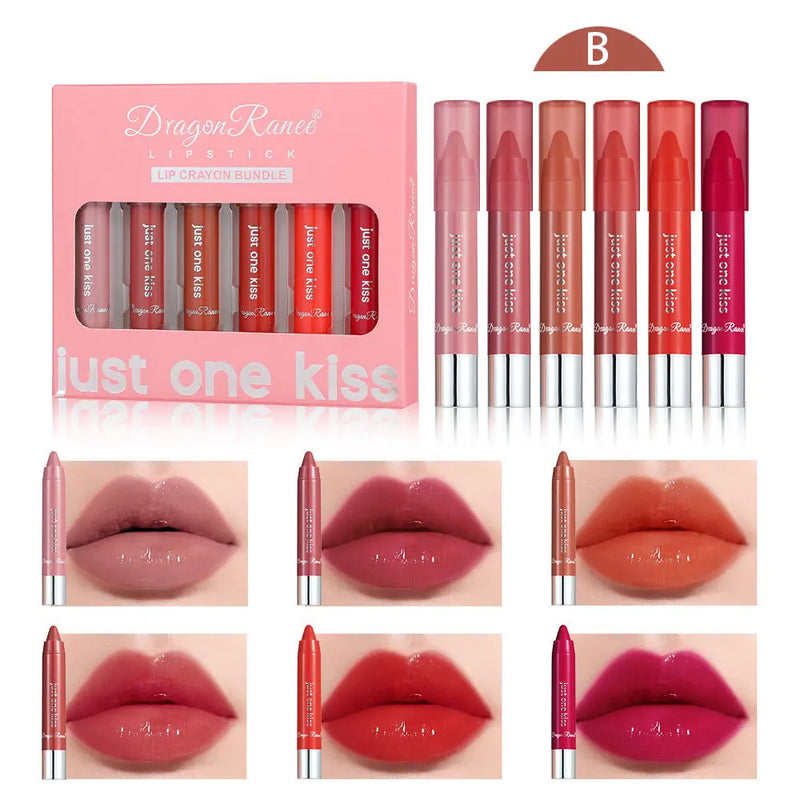 Dragon Ranee 6pcs/set Moisturising Crayon Lipsticks  Long-Lasting Moisturising Swivel Lipsticks Solid Lip Balm