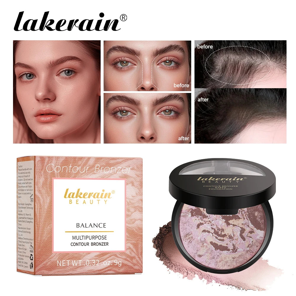 Lakerain Baked Powder Palette Color Correcting Powder Foundation Balance & Brighten Coverage Semi Matte Natural Finish 9g - Glowing Love