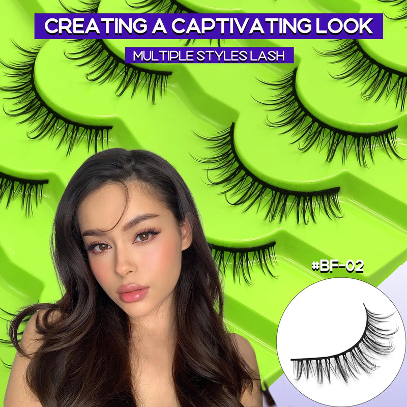 GROINNEYA Manga Lashes Eyes Lashes Soft Natural Long Eyelashes False Eyelashes Anime Wispy Strip Fake Lashes Makeup