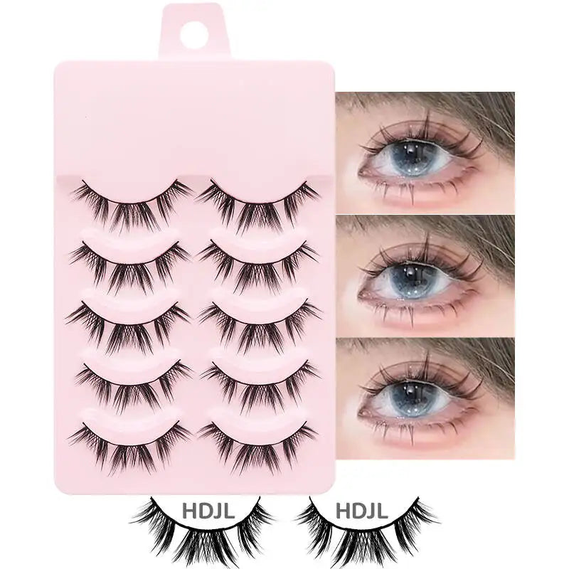 DINGSEN 5 Pairs Manga Lashes Eyes Lashes Soft Natural Long Eyelashes Fake Lashes Anime Wispy Strip False Eyelashes Makeup - Glowing Love