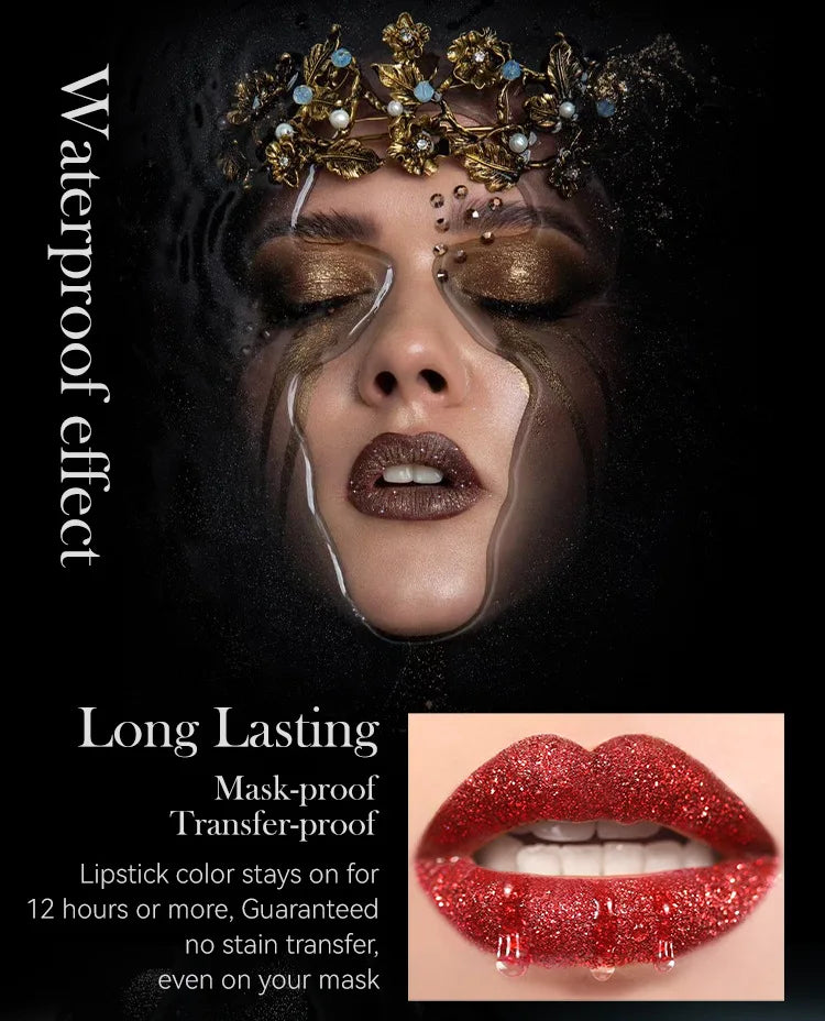 Waterproof Glitter Lipsticks Punk Style Nude Matte Not Fading Pearlescent Sexy Red Pink Velvet Lipsticks Lips Makeup Cosmetic