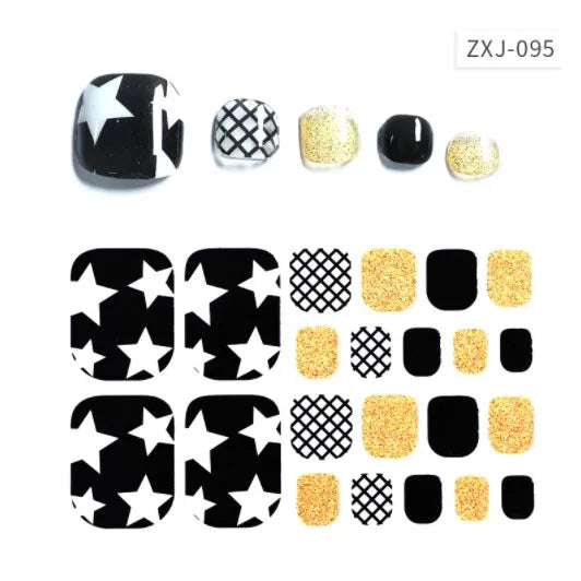 Toe Nail Art Sticker Tips Wraps Adhesive Decals Toenail Polish Strips DIY Pedicure Foot Decals Manicure Women