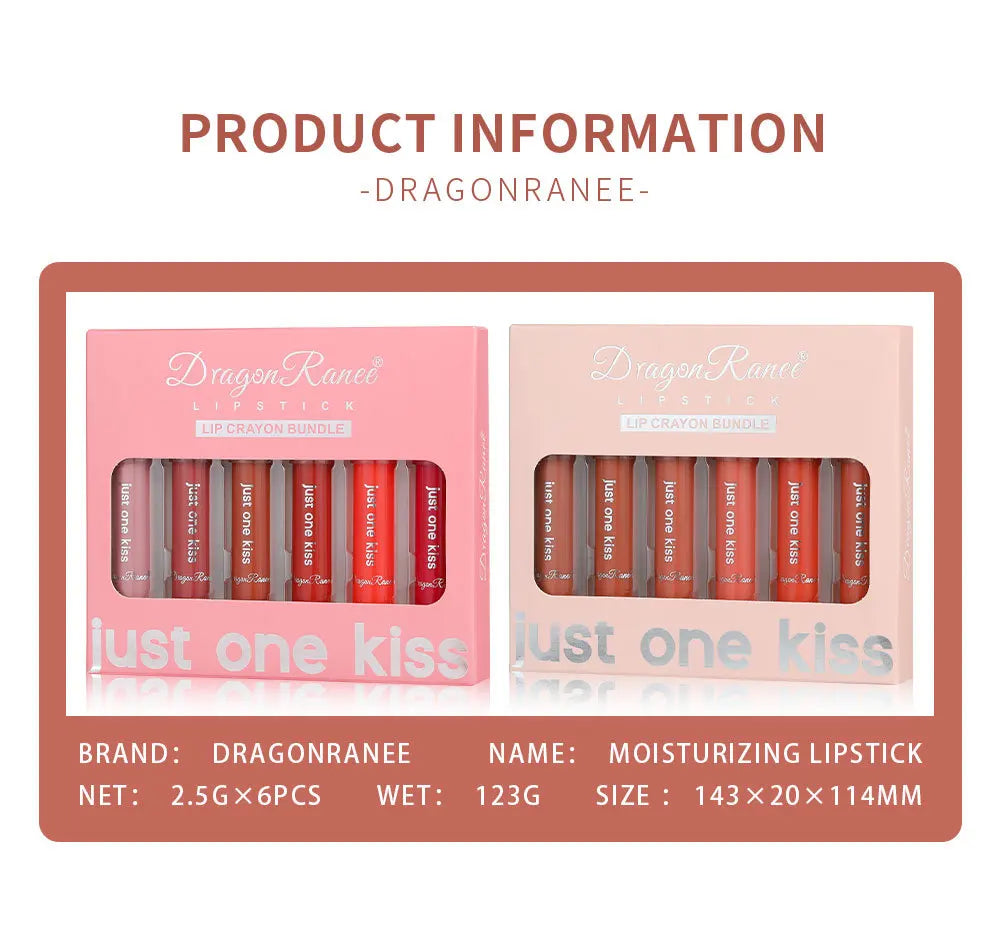 Dragon Ranee 6pcs/set Moisturising Crayon Lipsticks  Long-Lasting Moisturising Swivel Lipsticks Solid Lip Balm - Glowing Love