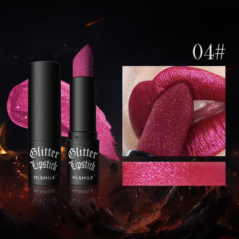 Waterproof Glitter Lipsticks Punk Style Nude Matte Not Fading Pearlescent Sexy Red Pink Velvet Lipsticks Lips Makeup Cosmetic