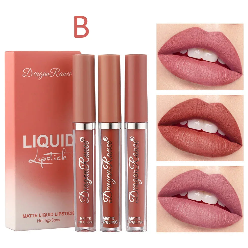 3 PCS Liquid Lipsticks Set Long Lasting Make Up For Women Korean Beauty Cosmetics Matte Lipsticks Waterproof Long lasting - Glowing Love