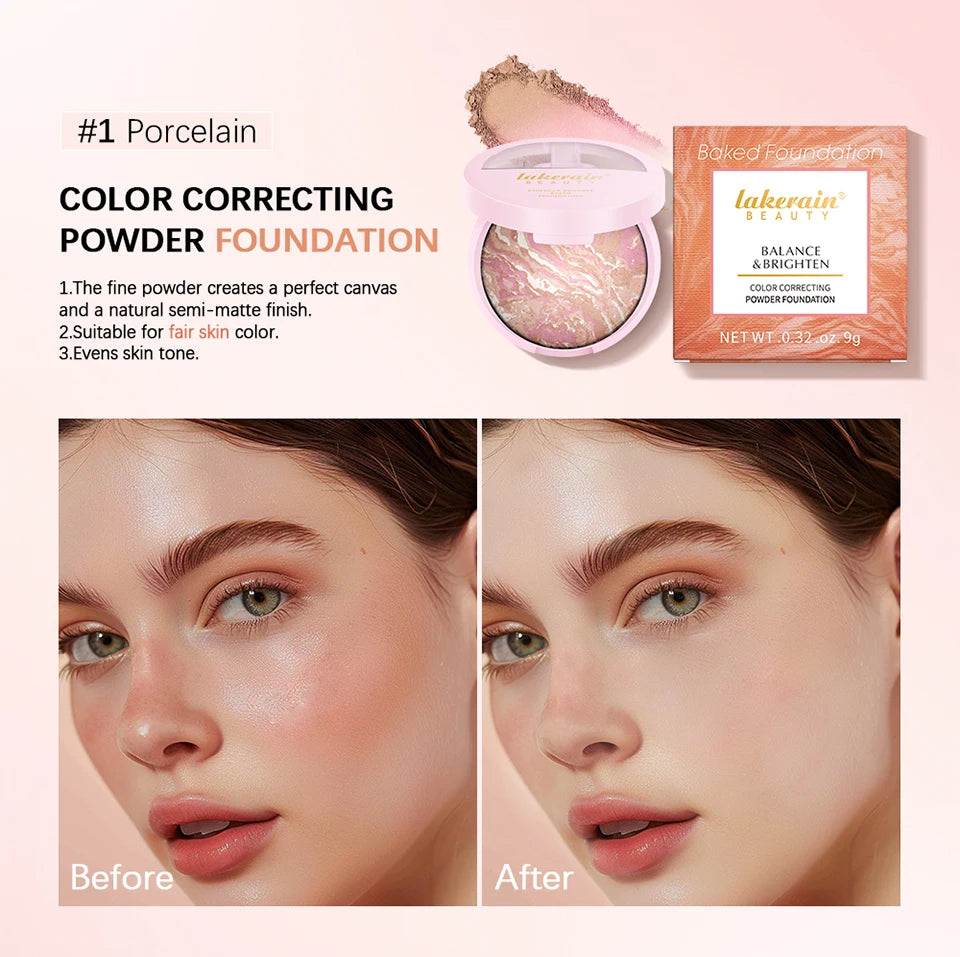 Demi Matte Baked Powder Palette Color Correcting Powder Foundation Brighten Coverage Oil Control Semi Matte Natural Finish Makeu - Glowing Love