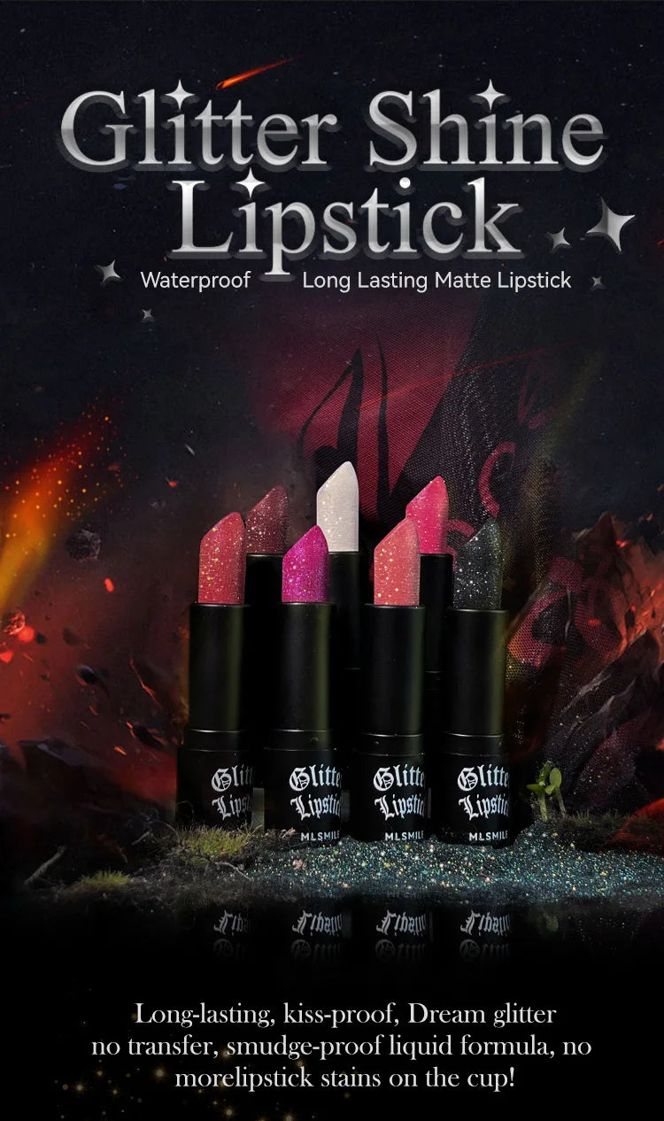 Waterproof Glitter Lipsticks Punk Style Nude Matte Not Fading Pearlescent Sexy Red Pink Velvet Lipsticks Lips Makeup Cosmetic