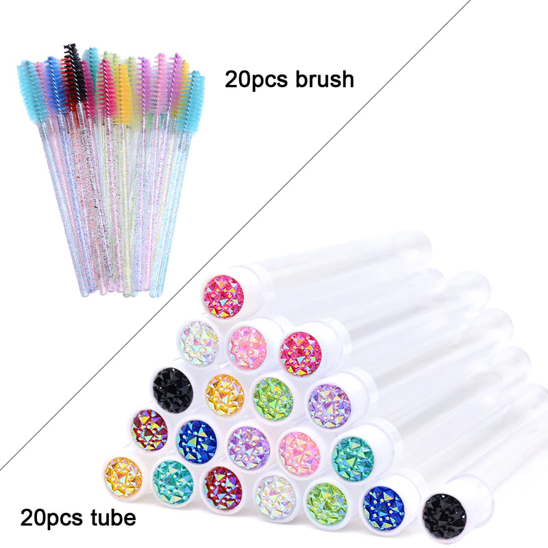 OKAYLASH 20Sets Eyelash Mascara Wands Tubes Reusable Glitter Eye Lash Brush Case Eyebrow Spoolie Comb Container Wholesale