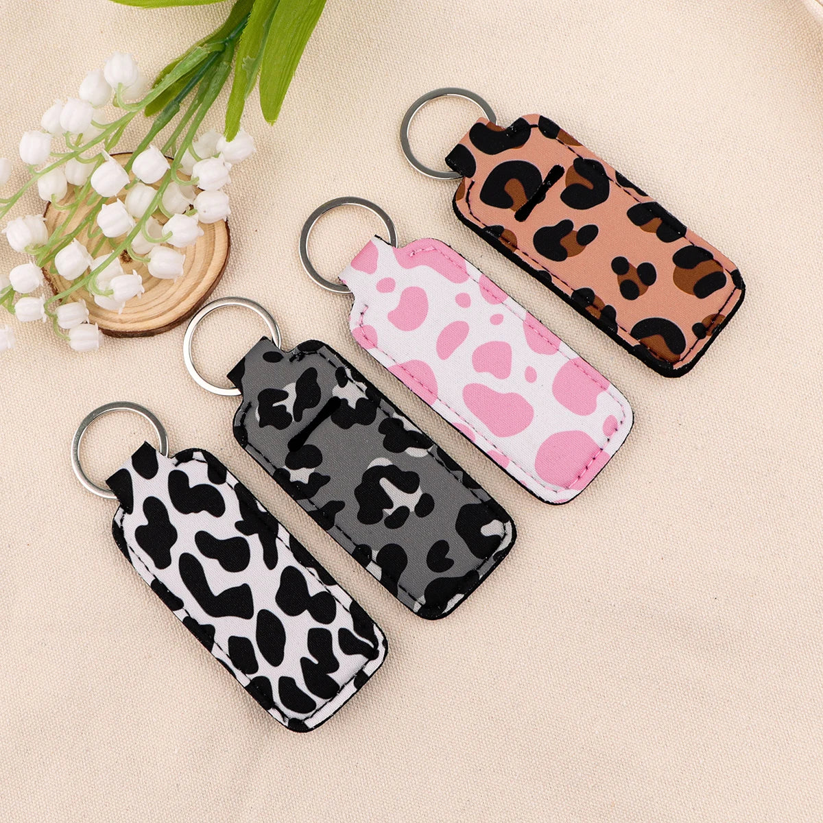 Leopard Print New Fashion Lipstick Holder Keychains Chapstick Holder Lip Balm Lipsticks Keyrings Bag Jewelry - Glowing Love