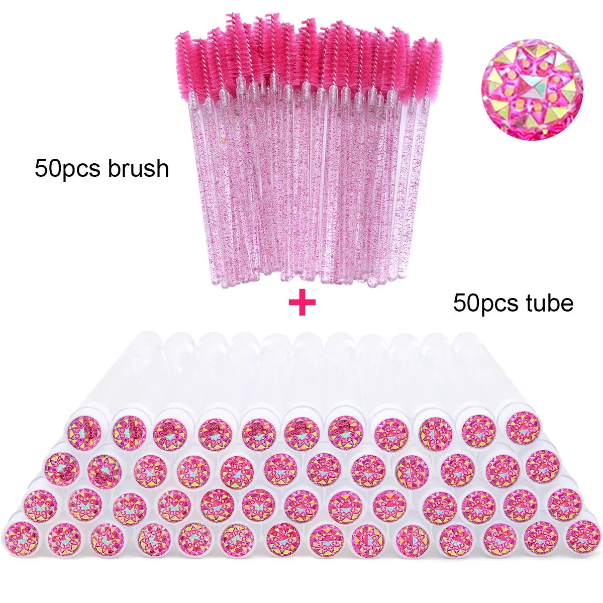 50Pcs Eyelash Brush Tubes With Crystal Lash Mascara Wands Eyebrow Comb Spoolies Container Lash Brush Applicators Makeup Tools - Glowing Love