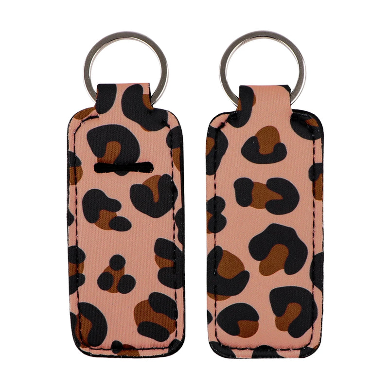 Leopard Print New Fashion Lipstick Holder Keychains Chapstick Holder Lip Balm Lipsticks Keyrings Bag Jewelry