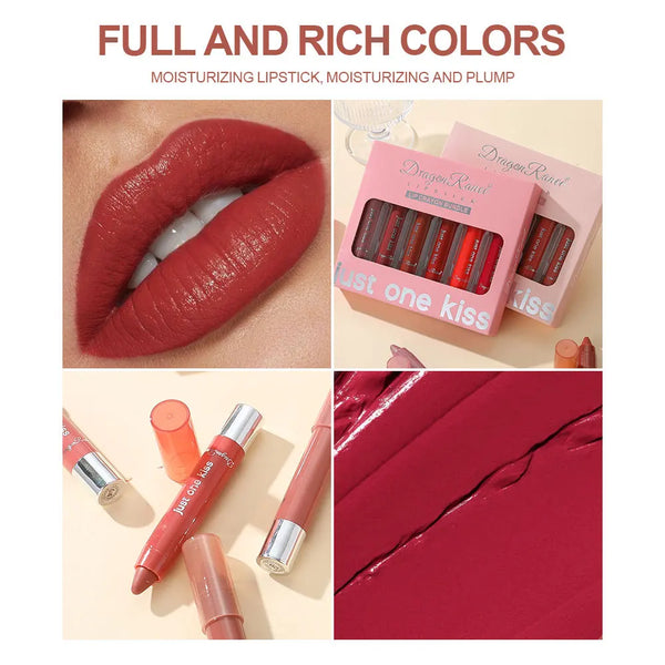 Dragon Ranee 6pcs/set Moisturising Crayon Lipsticks  Long-Lasting Moisturising Swivel Lipsticks Solid Lip Balm