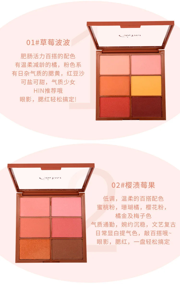 6 Colors Matte Blush Palette Cute Sunburn Makeup Palette Peach Pumpkin Color Lasting Nature Water Proof Quality Female Cosmetic
