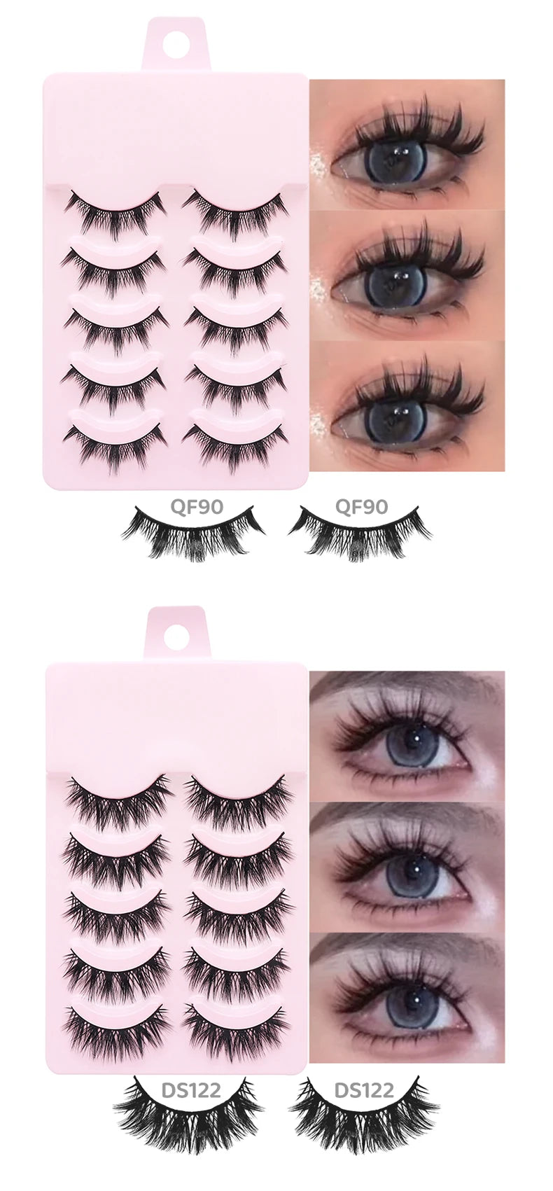 DINGSEN 5 Pairs Manga Lashes Eyes Lashes Soft Natural Long Eyelashes Fake Lashes Anime Wispy Strip False Eyelashes Makeup - Glowing Love