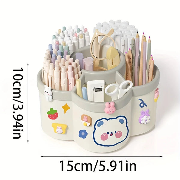 Rotating Desk Organizer, Multi-Compartment Storage Caddy for Stationery, Makeup Brushes, Lipsticks, Eyebrow Pencils