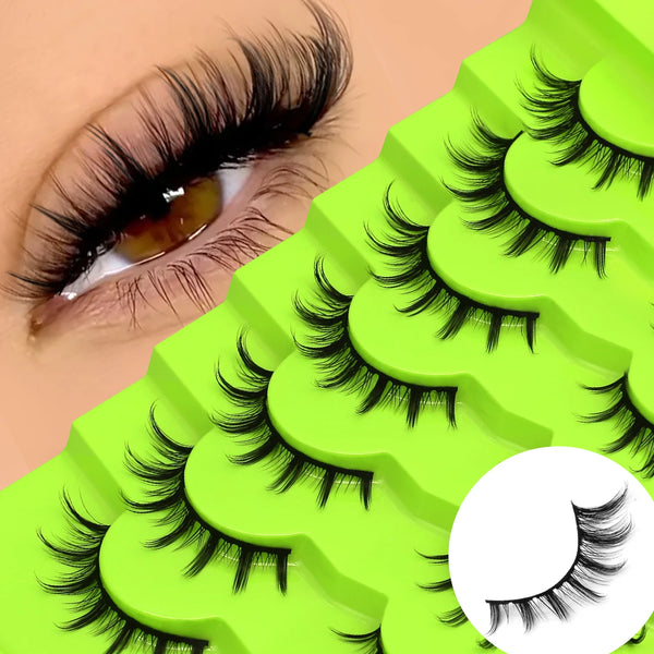 GROINNEYA Manga Lashes Eyes Lashes Soft Natural Long Eyelashes False Eyelashes Anime Wispy Strip Fake Lashes Makeup