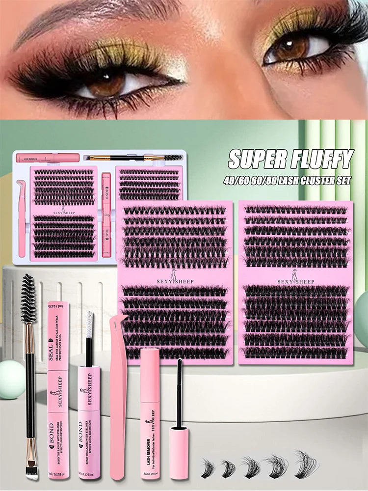 DIY False Eyelashes Clusters Extensions Individual Lashes Cluster Natural Segmented With glue,Remover,lash brush，tweezers - Glowing Love
